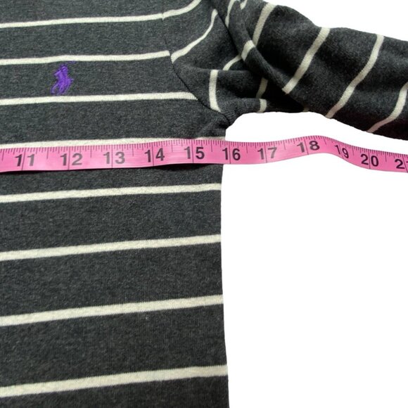 RALPH LAUREN Women Tee Size L Gray Long Sleeve Sport Striped Purple Horse 79-13 - Picture 5 of 11